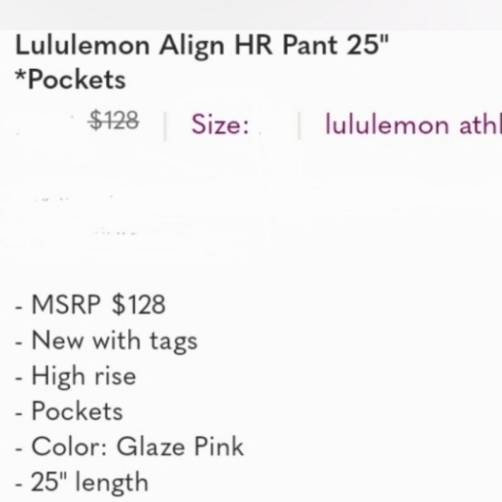 NWT 🍋 Lululemon 🍋 Align 25" size 6 Glaze pink - Picture 15 of 15